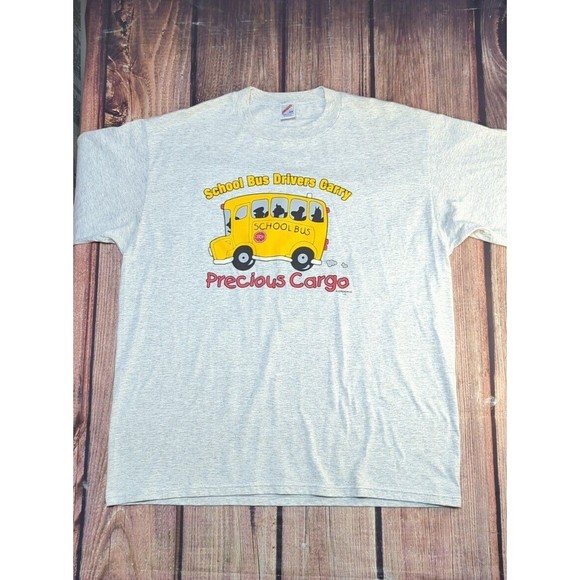VTG School Bus Drivers Carry Precious Cargo Puff Print Single Stitch Shirt 2XL - Picture 1 of 6